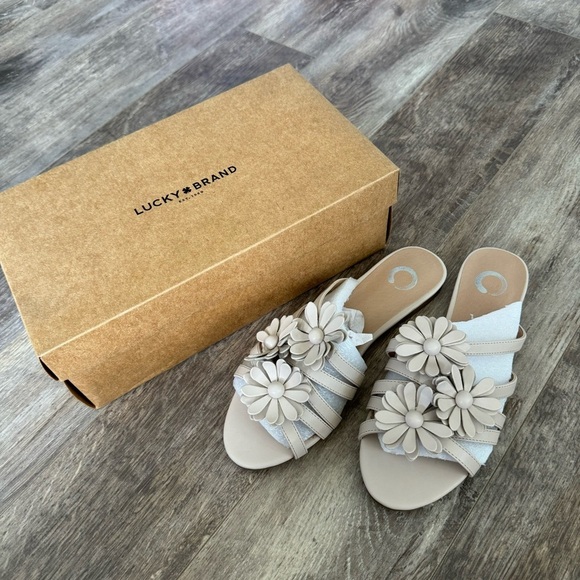 NIB! Lucky Brand Bylee Floral Mauve Dusty Pink Slide Sandals - Daisy Details - Picture 6 of 6